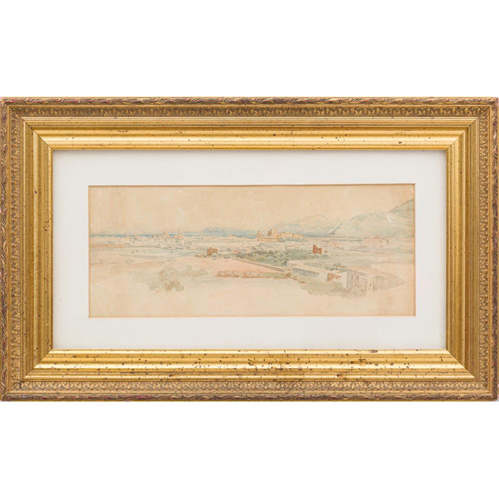 EDWARD LEAR (Attr.le), Matita ed acquarello su carta: EDWARD LEAR (Attr.le) (Londra 1812 - Sanremo 1888) Veduta di Palermo Matita ed acquarello su carta Cornice in legno e pastiglia dorata Opera tramandata in famiglia come autografo del maestro Lear real
