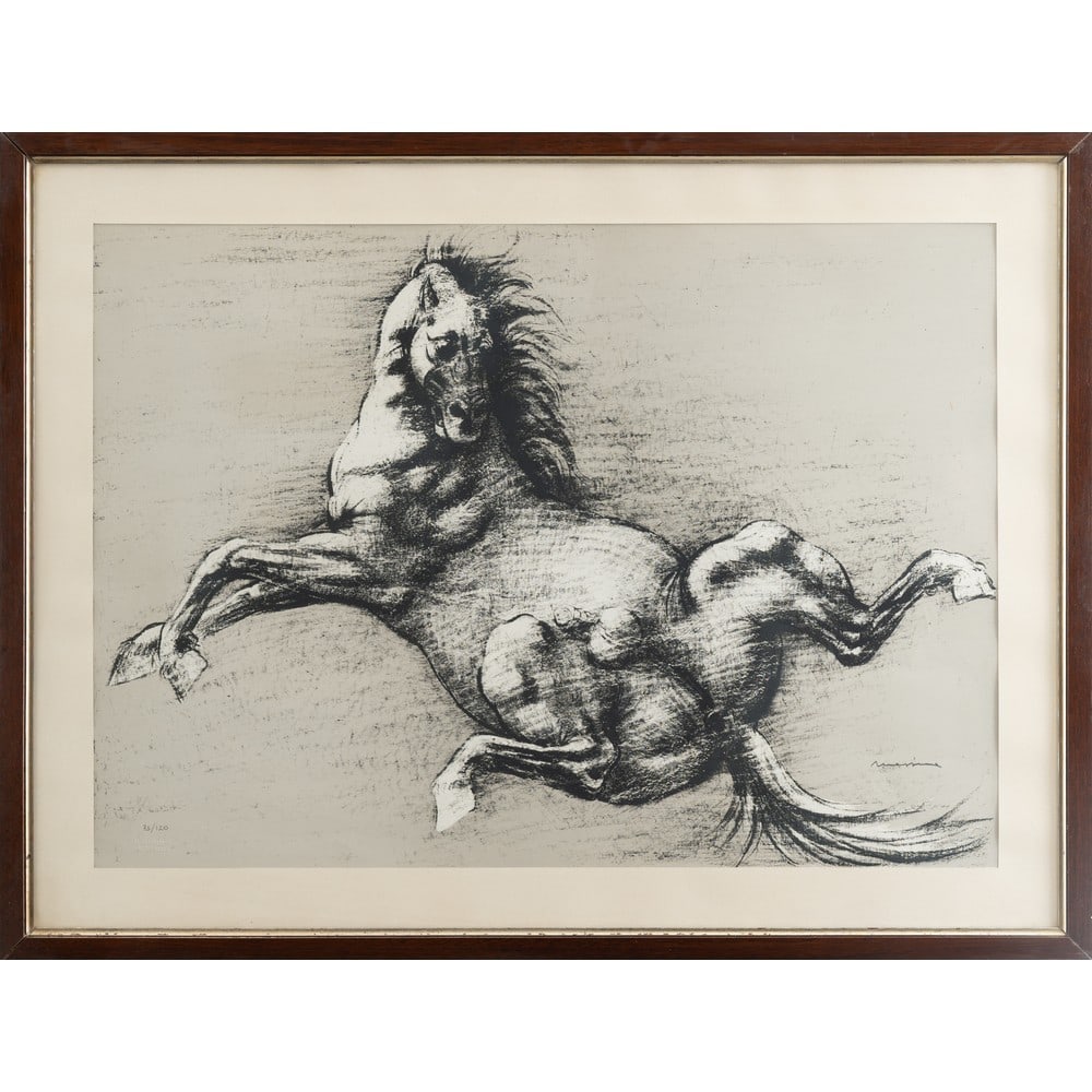 FRANCESCO MESSINA, Cavallo, Litografia: FRANCESCO MESSINA (Linguaglossa 1900 - Milano 1995) Cavallo Litografia, es. 78/120 Firma in basso a destra. cm 50 x 70.