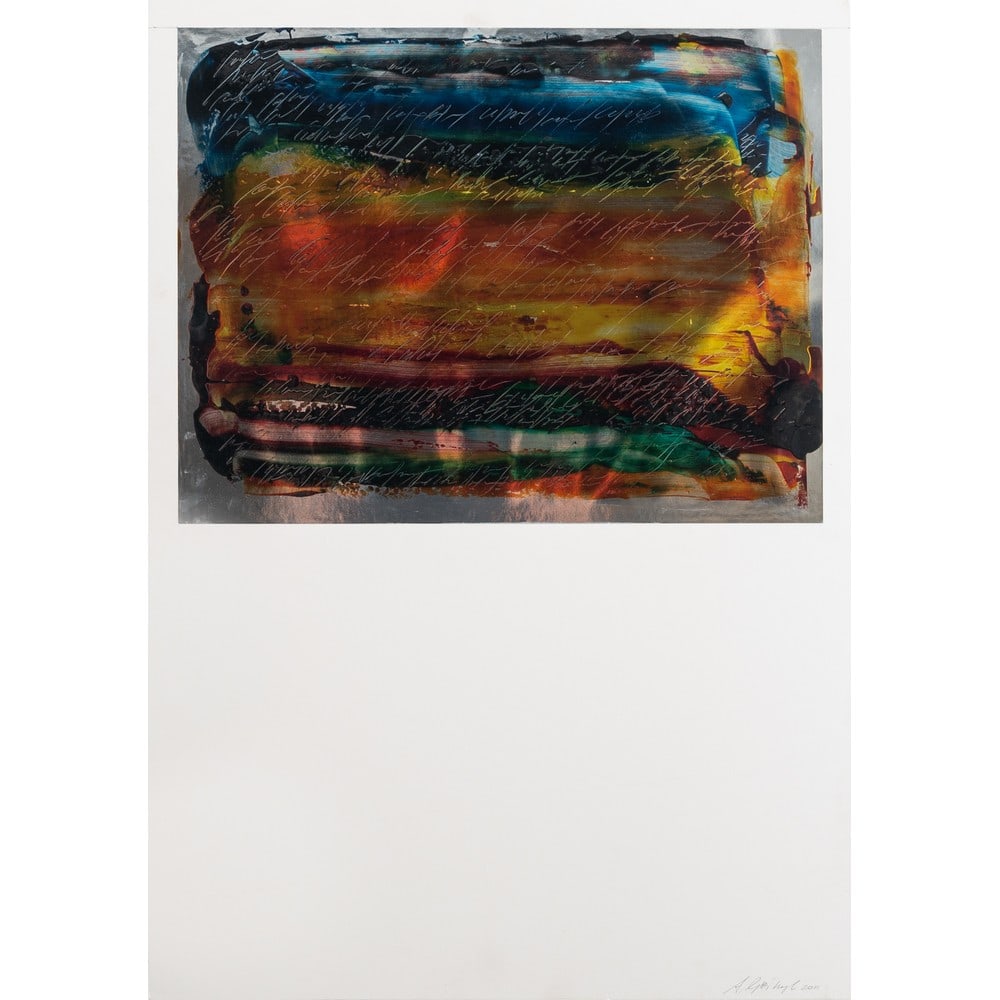 ALFREDO RAPETTI MOGOL, Olio su cartoncino applicato: ALFREDO RAPETTI MOGOL (Milano 1961) Senza titolo - 2011 Olio su cartoncino argentato applicato su cartone Firma in basso a destra Autentica su foto dell'artista. cm 50 x 65.