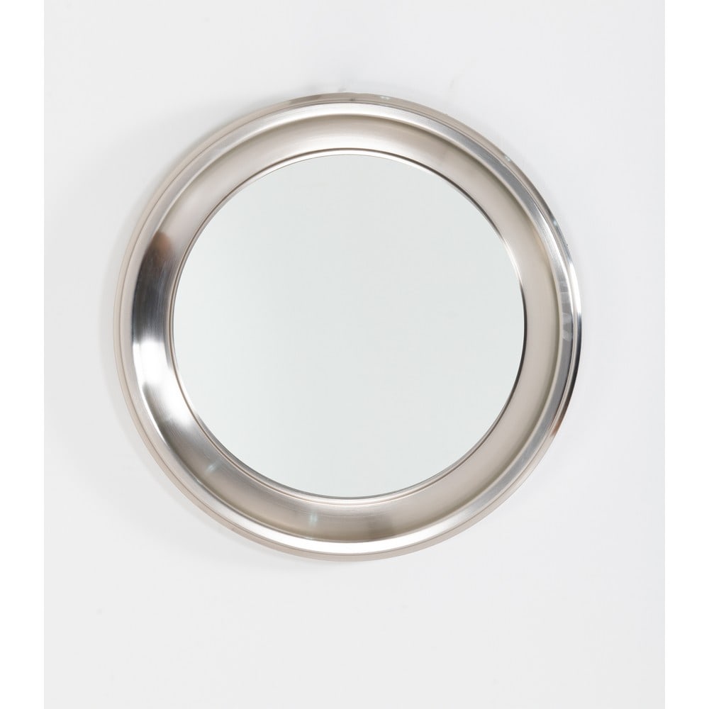 SERGIO MAZZA, Specchio da parete: SERGIO MAZZA Produzione Artemide Italia 1970 ca. Specchio da parete con cornice circolare in ottone nichelato e cristallo specchiato. cm Ø 71.
