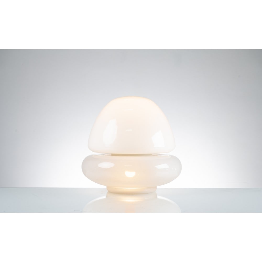 CARLO NASON (Attr.le), Lampada da tavolo: CARLO NASON (Attr.le) Produzione A.V. Mazzega, Italia 1970 ca. Lampada da tavolo a due luci, con struttura in metallo verniciato, diffusore in vetro lattimo composto da due elementi geometrici sovrapp