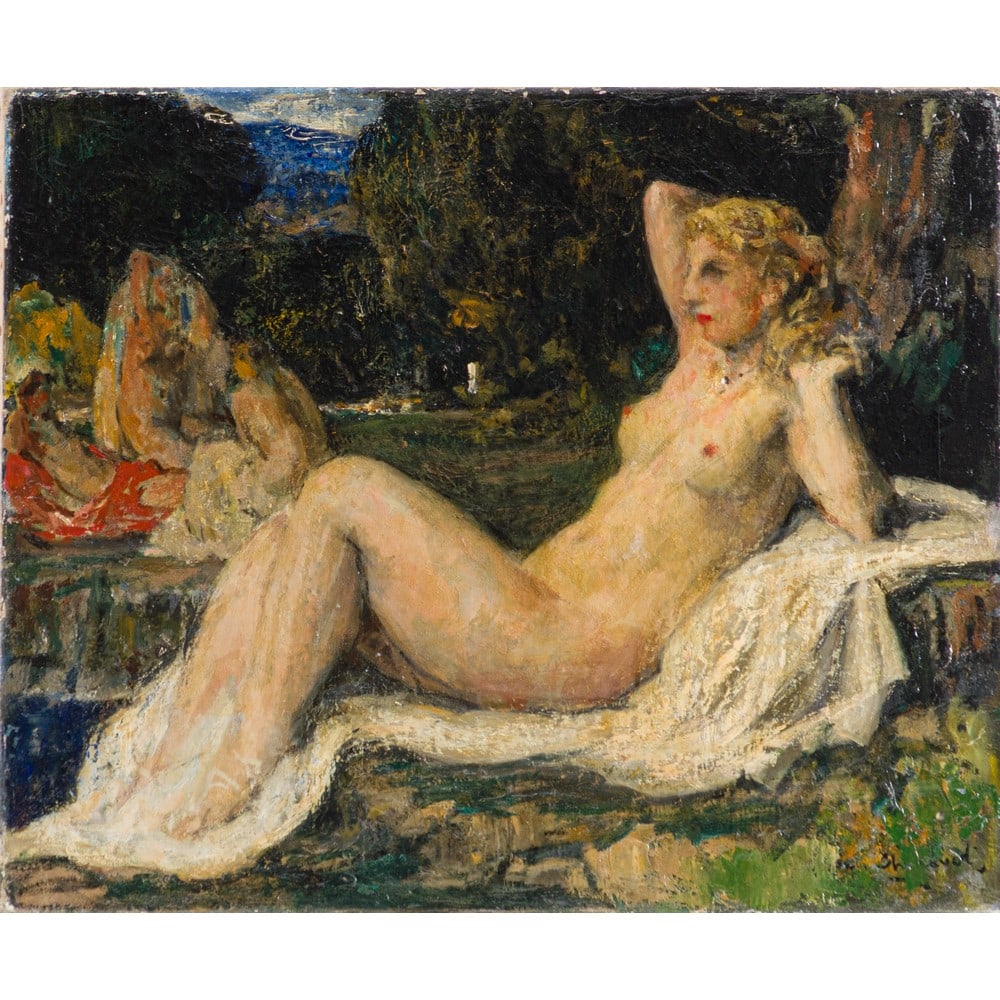 PAUL CHARAVEL, Olio su tela: PAUL CHARAVEL (Marsiglia 1877-1961) Paesaggio Surreale Olio su tela Firma in basso a destra P. Charavel è un Importante pittore francese, allievo di Leon Bonnat e amico e collaboratore di Paul Si