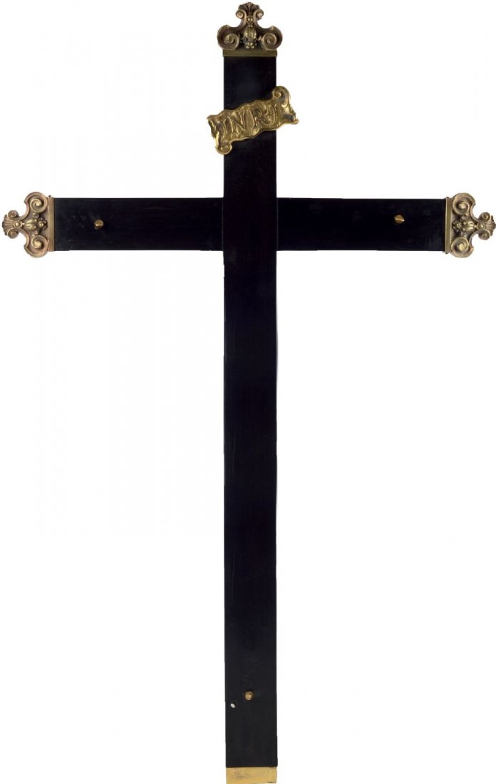 CROCE in legno ebanizzato con puntali in bronzo. Fine: CROCE in legno ebanizzato con puntali in bronzo. Fine '700 Misure: cm 42 x 68