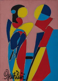 ALDO GENTILINI (Genova 1912 - Volpeglino (Al) 1982): ALDO GENTILINI (Genova 1912 - Volpeglino (Al) 1982) OLIO su tela "figure geometriche". XX secolo Misure: cm 50 x 70