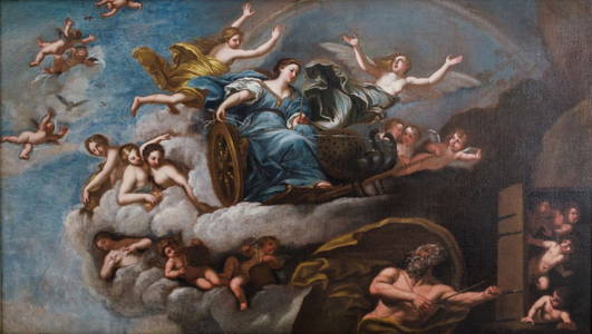 OLIO su tela raffigurante "scena mitologica" entro