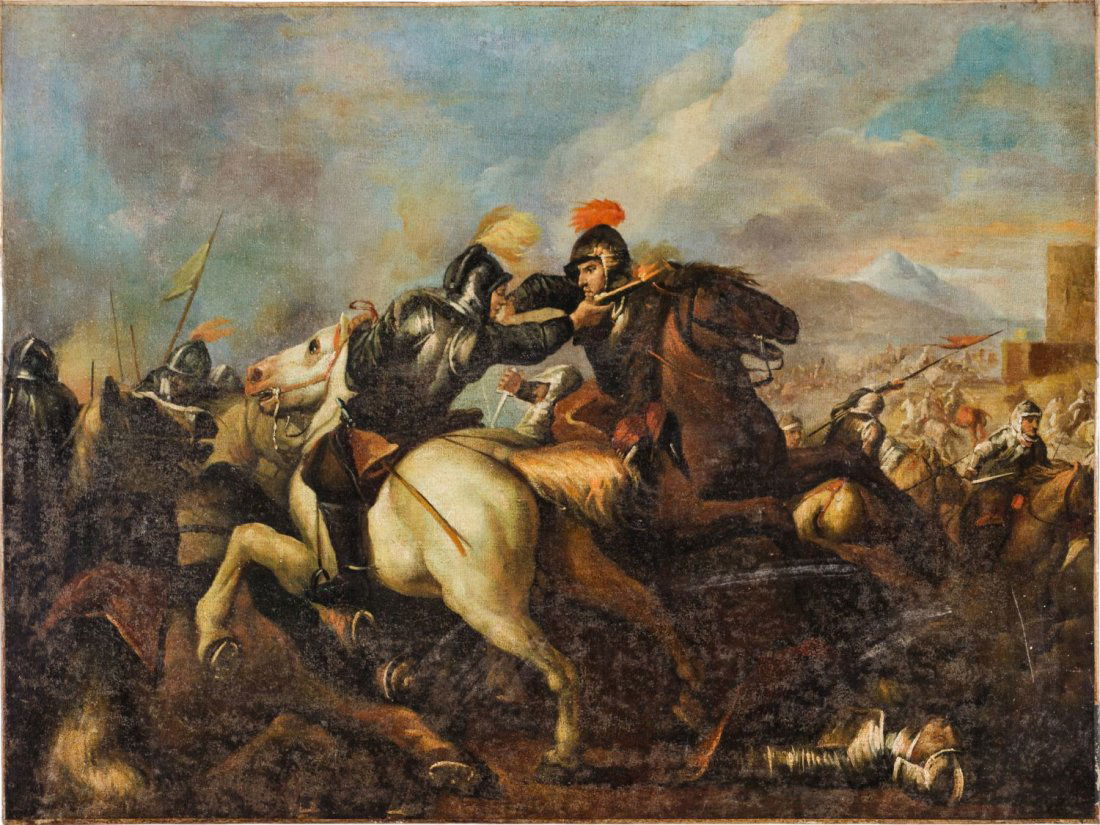 OLIO su tela "battaglia". Italia XIX secolo Misure: cm (1 of 1)