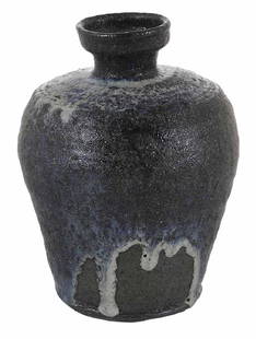 Gutte Eriksen Stoneware Vase: (Danish, 1918-2008), pitted surface and volcanic drip glaze, dated 1994, seal impressed in bottom, 8 in.,. Provenance: Galerie Besson, London, 1998; Estate of Barbara Corman, Boston, Massachusetts and