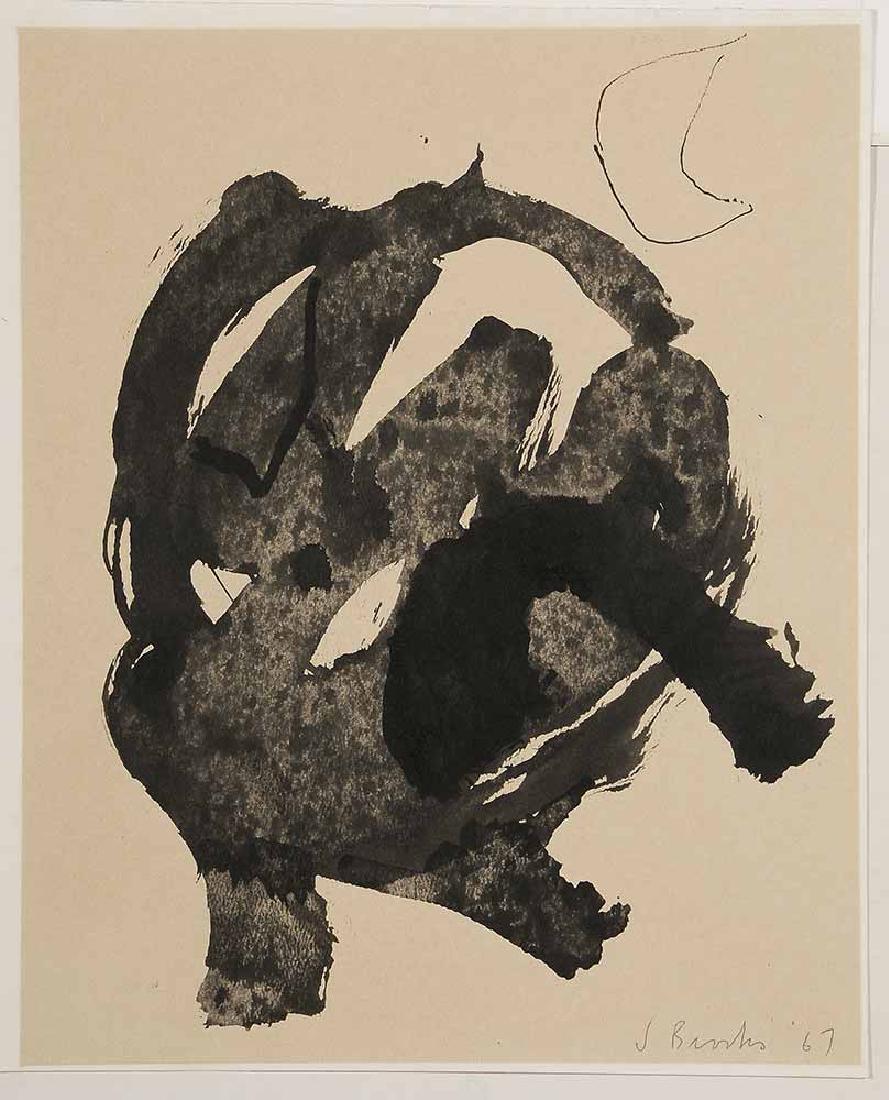 James Brooks: (New York/Missouri, 1906-1992) Untitled, 1967, signed lower right "J. Brooks '67" and signed and inscribed verso, India ink on cream paper, 18 x 15 in.; metal frame,. Provenance: The Berenson Gallery,