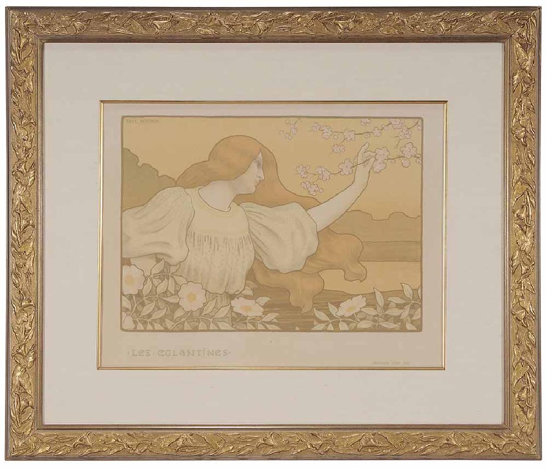 Paul Berthon: (French, 1872-1909) [Les Eglantines], 1900, Imprimerie Chaix, Paris, printer, signed in stone "Paul Berthon", chromolithographic poster, 19-1/4 x 25-5/8 in.; gilt wood frame,. Provenance: Private Coll