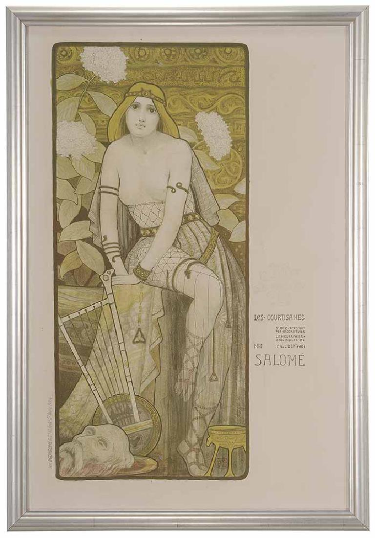 Paul Berthon: (French, 1872-1909) [Les Courtisanes: Salomé], 1898, Imprimerie Bourgerie & Cie, Paris, printer, signed lower right in stone "P B", chromolithographic poster, 34-1/4 x 23 in.; silver gilt wood frame,