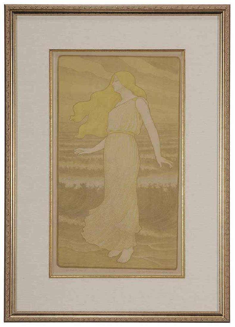Paul Berthon: (French, 1872-1909) [La Vague], 1899, Imprimerie Chaix, Paris, printer, signed lower left in stone "Paul Berthon '99", chromolithographic poster, 25-5/8 x 19-5/8 in. (sheet); gilt wood frame,. Provena