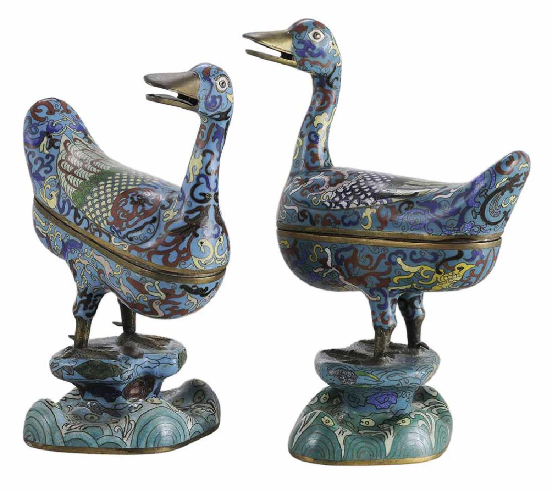 Pair Cloisonné Duck Figural Boxes or (1 of 6)