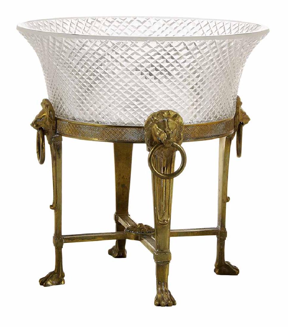 Empire Cut Glass Bowl on Bronze Stand (1 of 3)