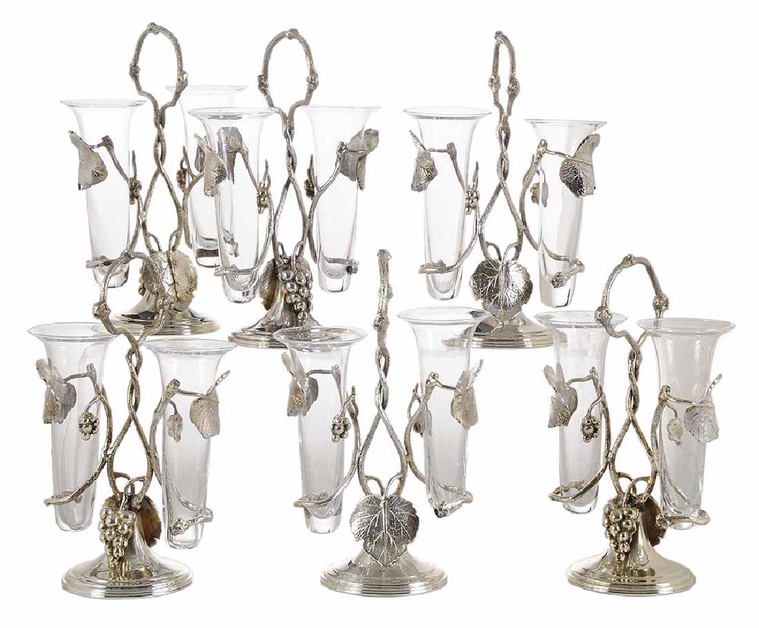 Set of 12 Silver-Plated Table Epergnes: Italian, 20th century, manufactured by L.A.G. Di Ricciarelli, Florence, table epergnes with grape, leaf and vine decoration, each 9-1/4 in.. Provenance: Property from a Palm Beach, Florida Estate