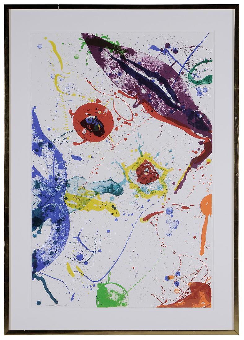 Sam Francis: (California/Japan, 1923-1994) Untitled, SF.331, 1988, edition 18/48, signed lower left "Sam Francis", lithograph on paper, 44-1/2 x 29-1/4 in.; parcel gilt wood frame,. Provenance: Property from the C