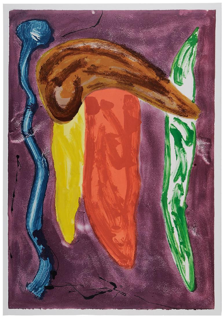John Hoyland: (British, 1934-2011) Calabash View (2), 1989, signed verso "John Hoyland 1989", monotype on paper, 45-1/2 x 31-1/4 in. (sheet); metal frame,. Provenance: Property from the Collection of Marjorie S. Fi
