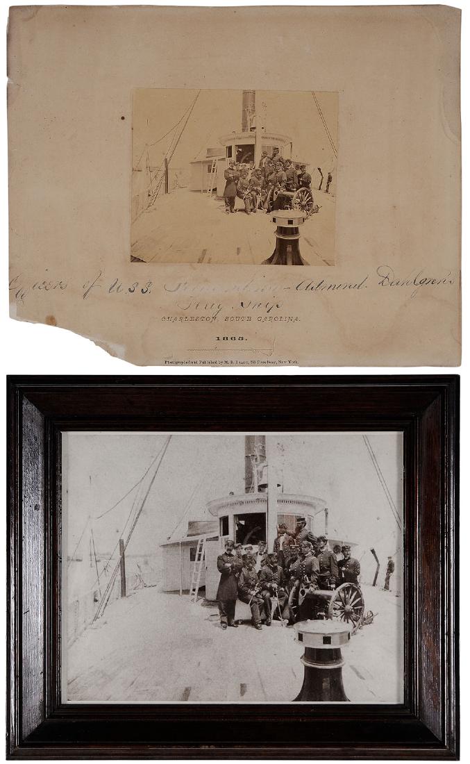 Mathew Brady Photograph: depicting the crew of Admiral Dahlgren's (1809-1870) flag ship in Charleston, South Carolina, dated 1865, "Photographed and Published by M. B. Brady, New York, a small card mounted photograph measurin