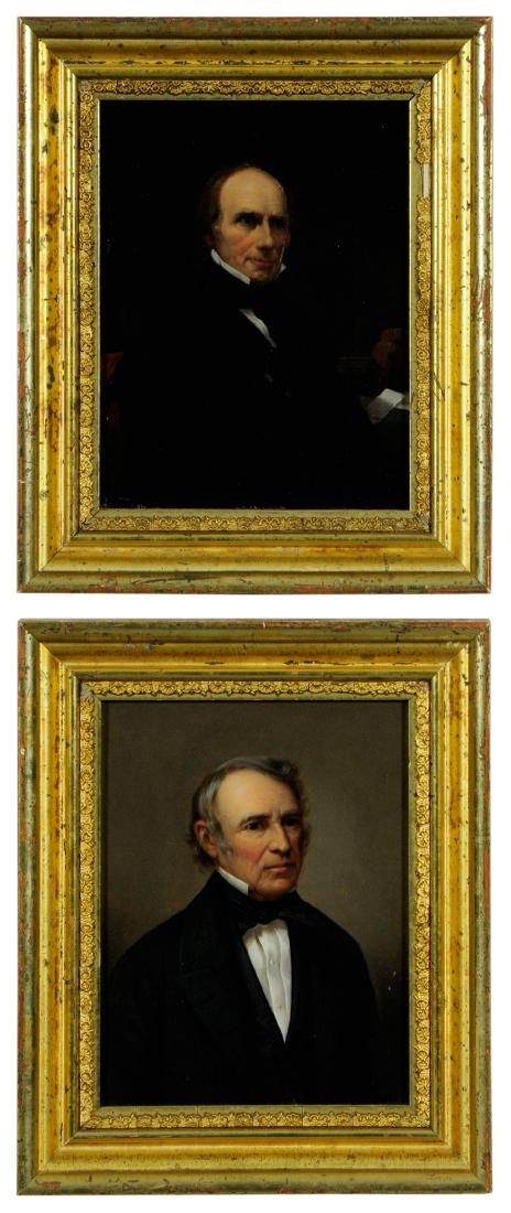 Two Portrait Miniatures: (19th /20th century) American political figures: Zachary Taylor (1784-1850), after Mathew Brady; Henry Clay (1777-1852), unsigned, with aged labels verso identifying sitters, painted prints mounted on