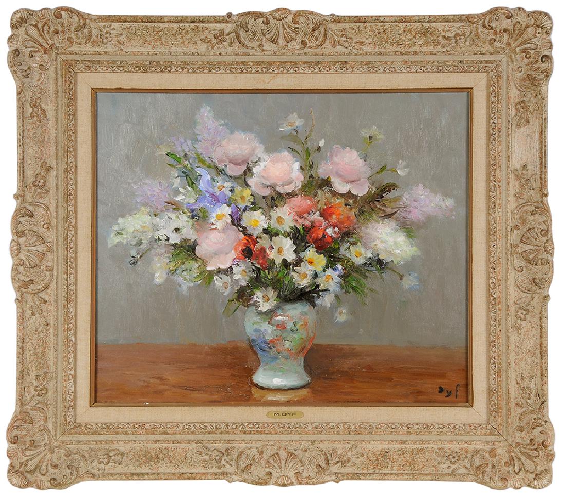 Marcel Dyf: (French, 1899-1985) [Lilas et Pivoines], 1979, (No. 860), signed lower right "Dyf", oil on canvas, 18 x 22 in. (73 x 92 cm.); painted wood and compostion frame,. Notes: Madame Claudine Dyf has kindly