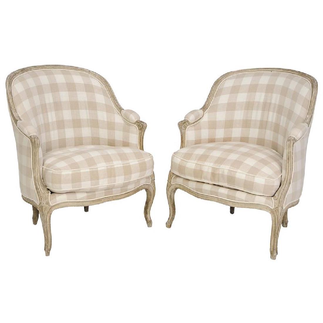Pair LouisÂ XV Style Carved Upholstered Bergeres (1 of 5)