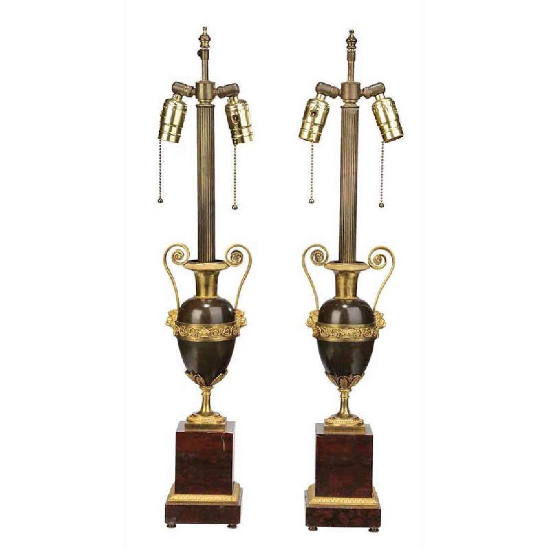 Pair Louis XVI Style Bronze Urns Mounted as Lamps (1 of 3)