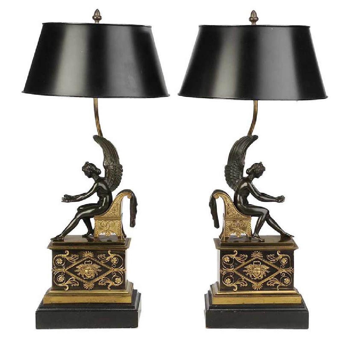 Pair of Empire Chenets Converted to Lamps (1 of 4)