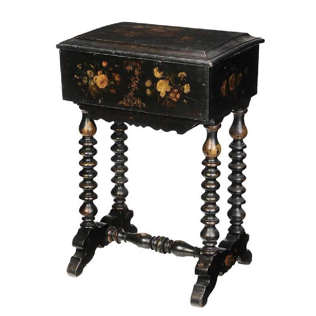 Victorian Lacquered Lift Top Sewing Stand (1 of 5)