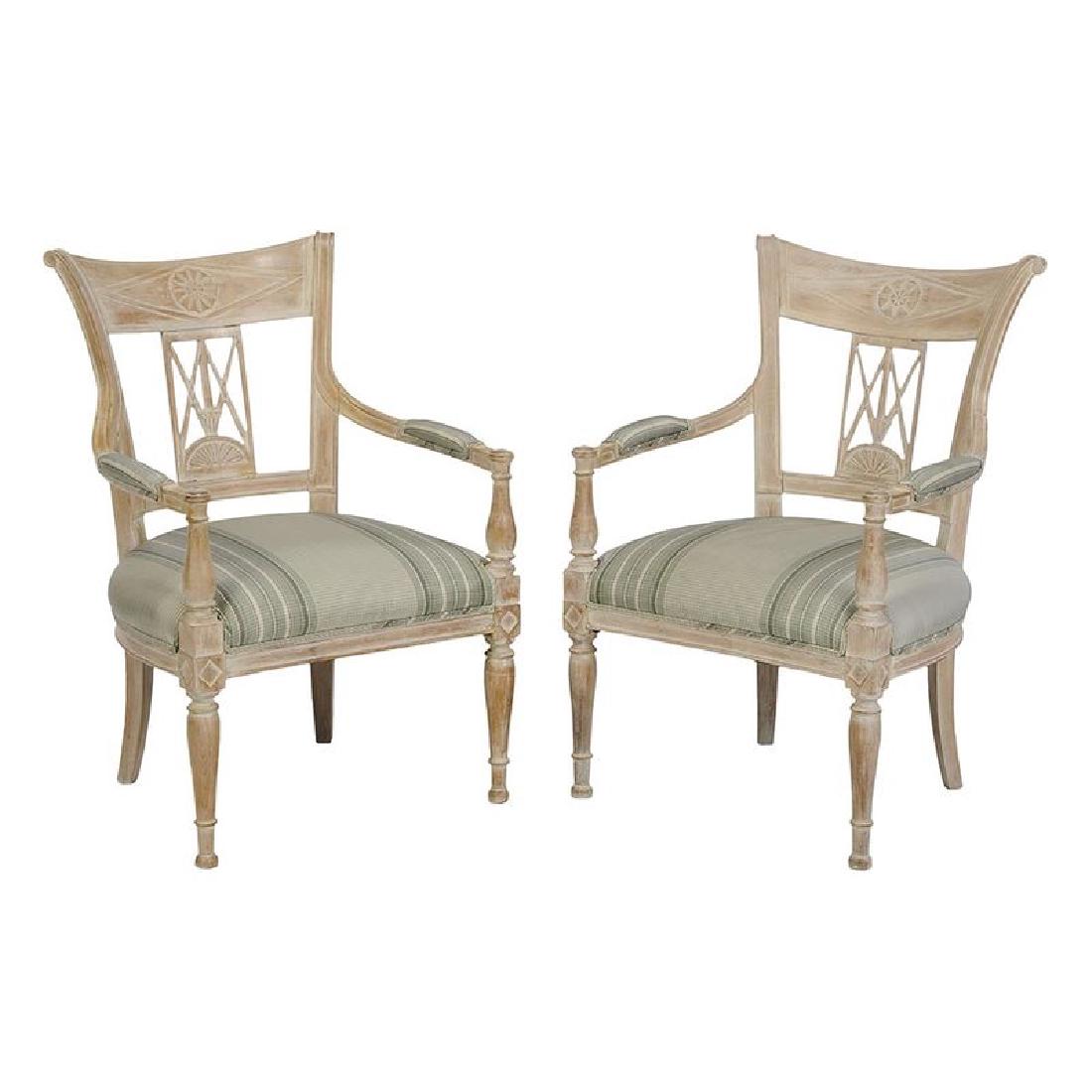 Pair Directoire Style Carved Open Arm Chairs (1 of 4)