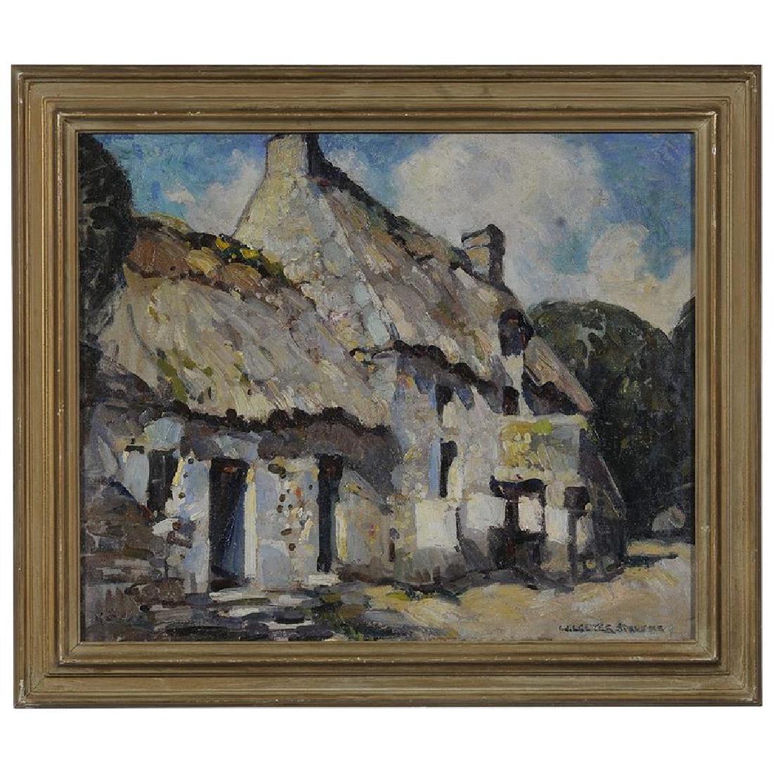 William Lester Stevens: (Massachusetts, 1888-1969) A Cottage, signed lower right "W. Lester Stevens", oil on canvas, 19-1/2 x 23-5/8 in.; gilt wood frame, 24 x 27-7/8 in.