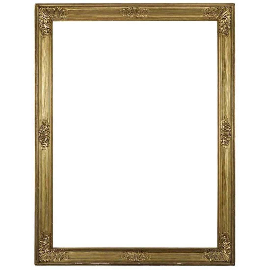 Fine Newcomb-Macklin Frame: carved and gilt wood, stylized acanthus middle and corner decoration, stamped verso "N.-M. Co." with inscribed finish instructions; 52-3/8 x 38-1/4 in. (rabbet), 59-1/2 x 45-1/2 (exterior), 4 in. (mol
