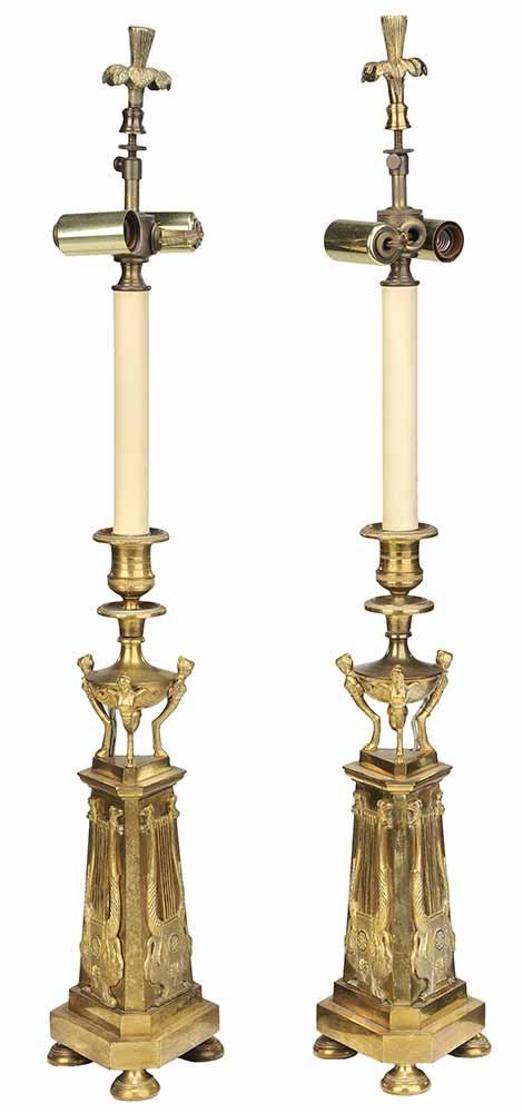 Pair of Bronze Candlesticks Converted To Lamps (1 of 3)