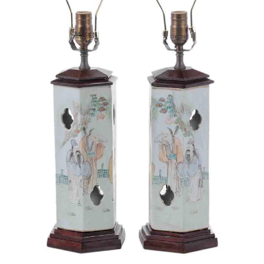 Pair Famille Verte Porcelain Hat Stands to Lamps (1 of 4)