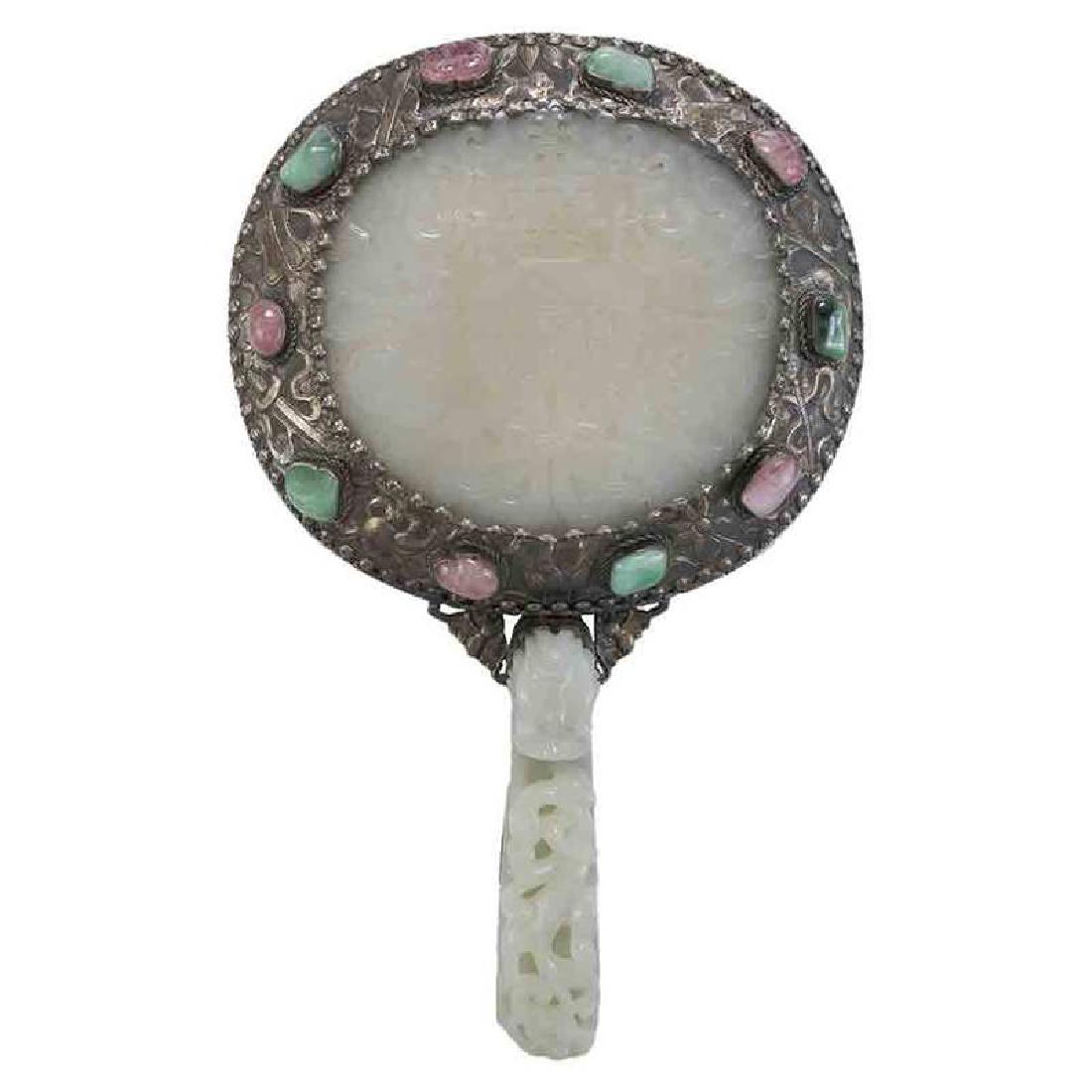 Fine Chinese White Jade and Silver Hand Mirror (1 of 4)