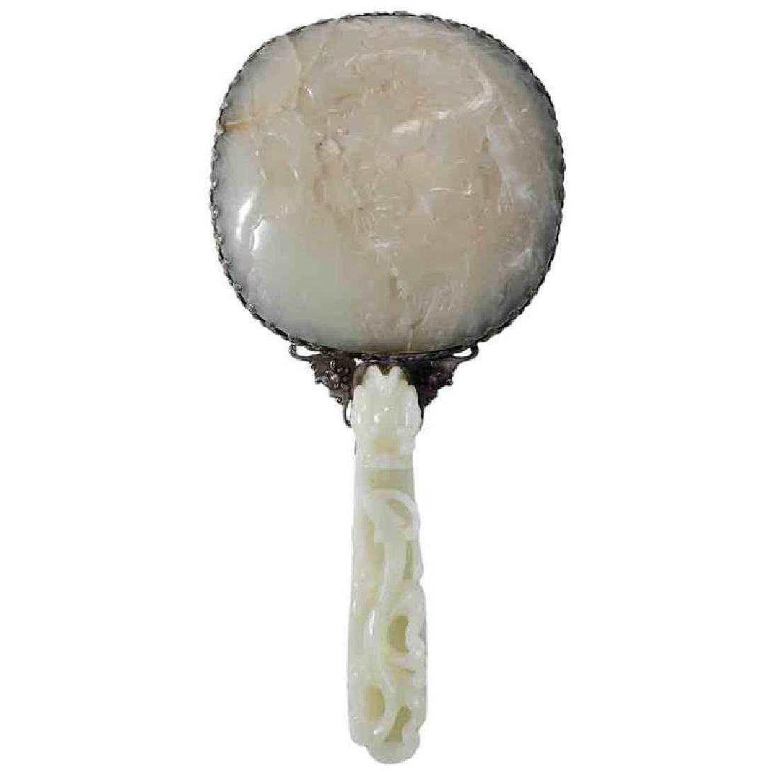 Chinese Silver and Carved Jade Hand Mirror (1 of 4)