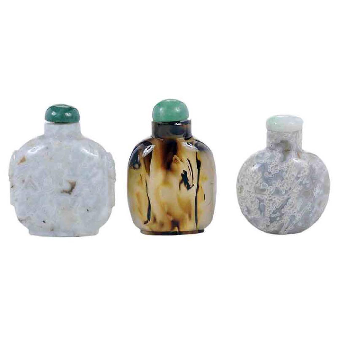 Three Carved Agate Snuff Bottles (1 of 1)