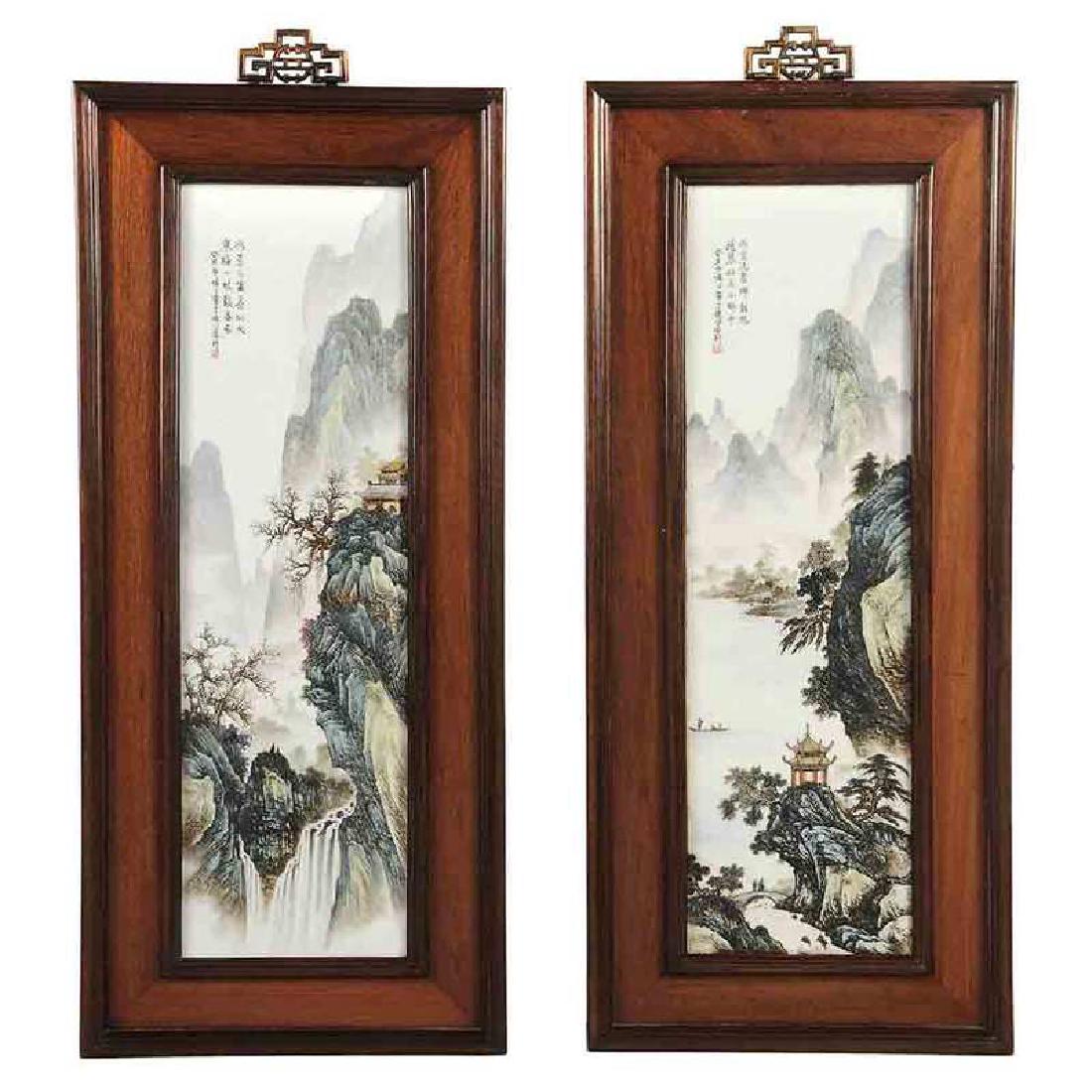 Pair Large Porcelain Landscape Plaques (1 of 6)