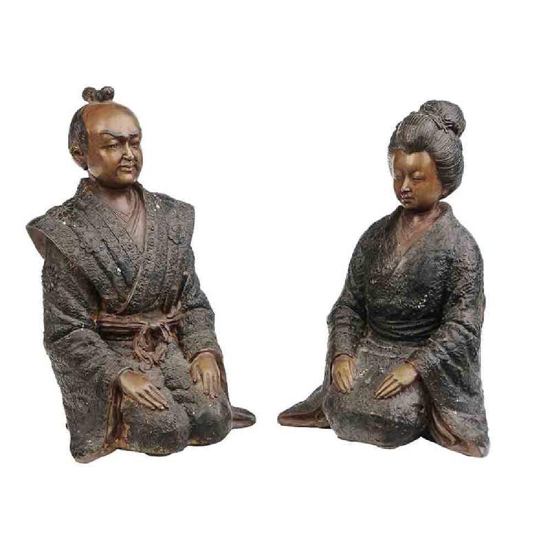 Bronze Kneeling Samurai and Geisha (1 of 3)