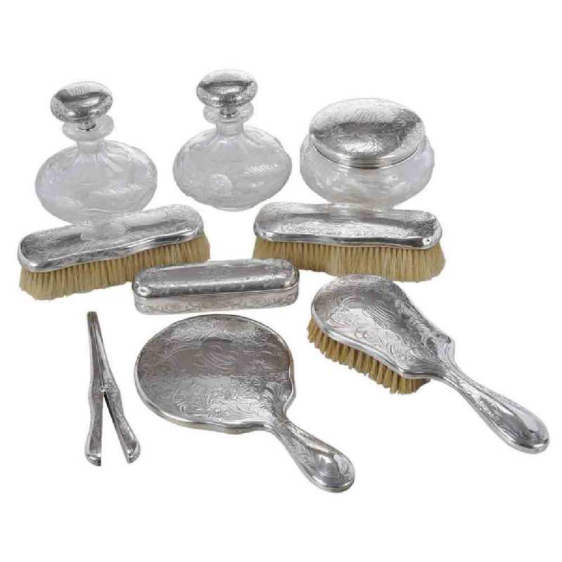 Ornate Gorham Sterling Dresser Set, Nine Pieces (1 of 3)