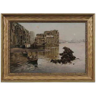 Thomas Campbell: (Tennessee, 1834-1914) Full Moon Over Venice, after EspositoÂ Gaetano, signed lower right "T.Campbell after EspositoÂ Gaetano", oil on canvas, 20 x 30 in.; period carved wood frame 27 x 37 in.