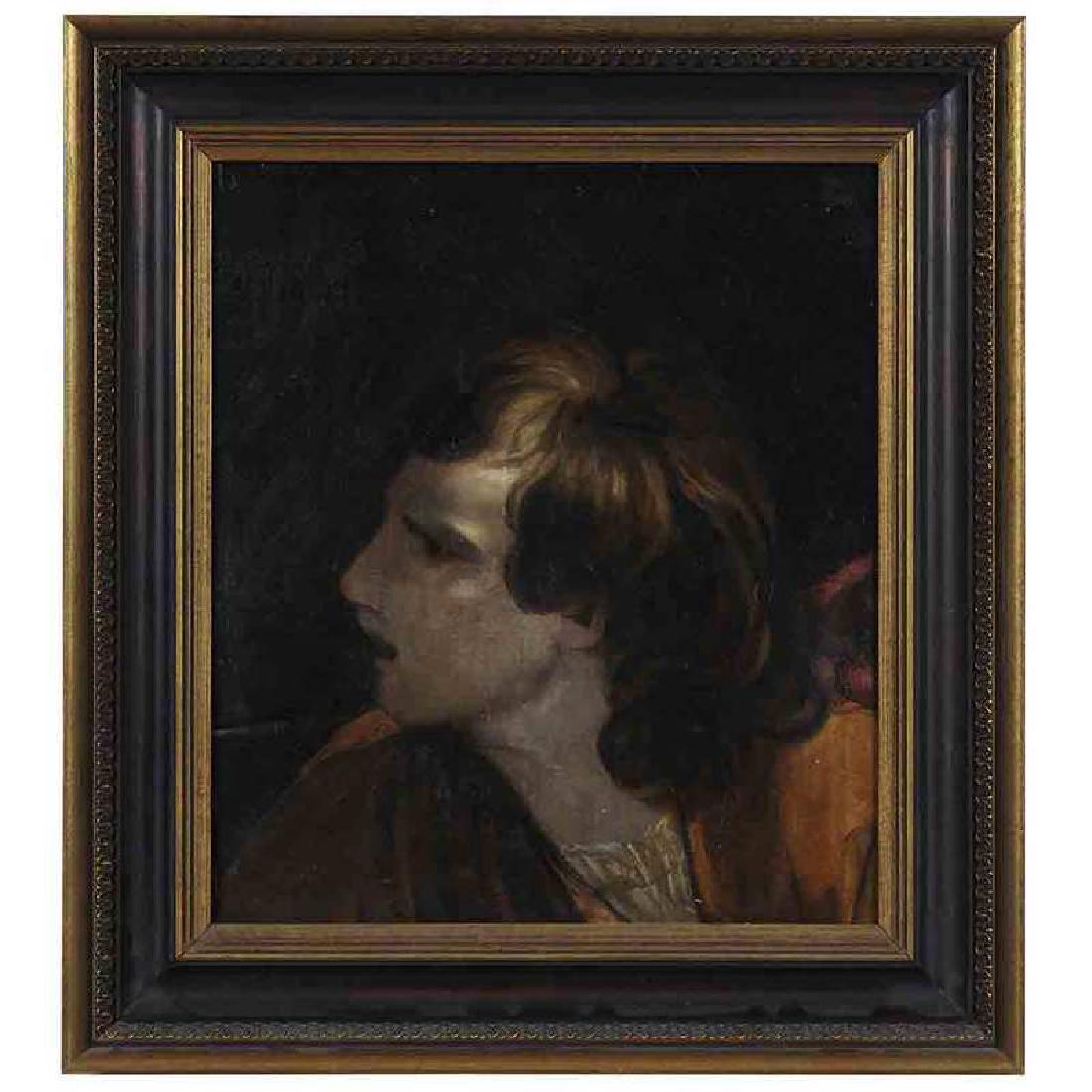 British or Italian School: (19th century) Head Study, unsigned, oil on canvas, 15-7/8 x 14 in.; modern gilt wood frame, 21-3/8 x 19-7/8 in.