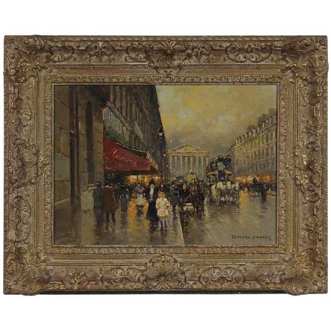 Edouard Léon Cortès: (French, 1882-1969) La rue Royale, La Madeleine, signed lower right "Edouard Cortès", stamped verso canvas and inscribed with number "5910", oil on canvas, 13 x 18 in.; original gilt wood frame, 20-1