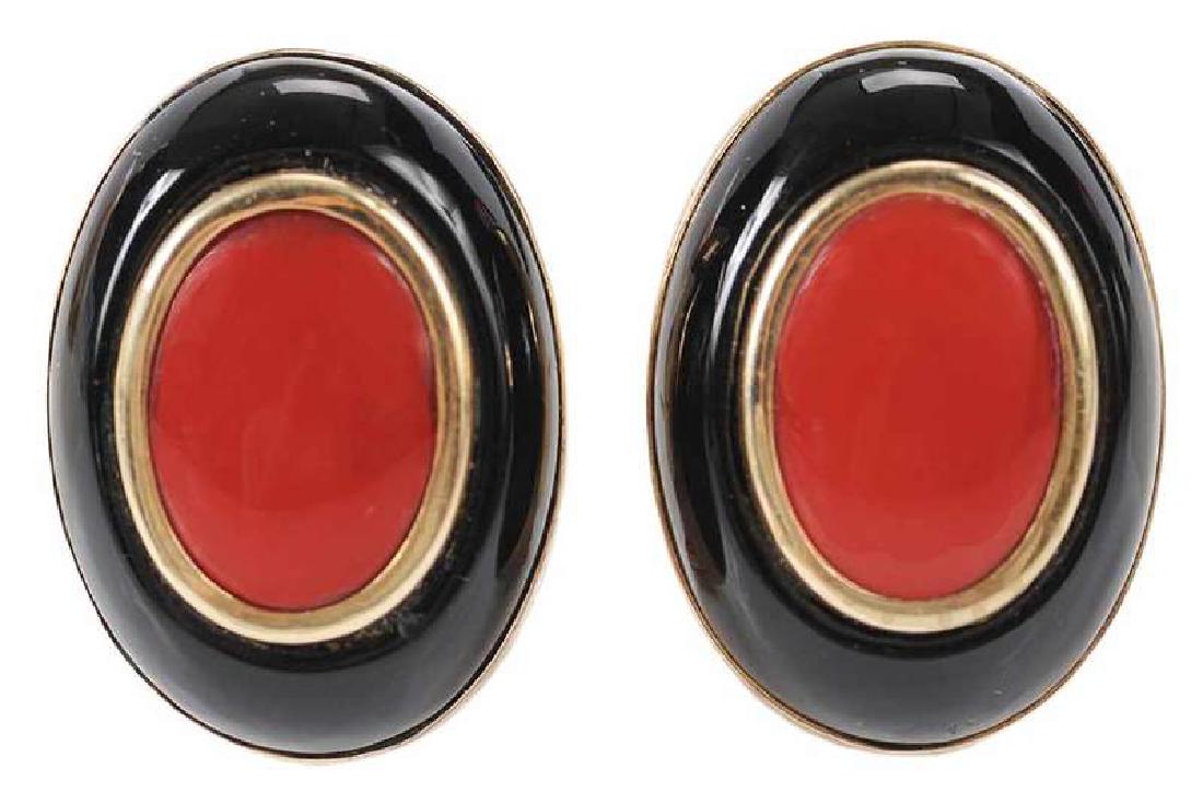 14kt. Coral & Onyx Earrings (1 of 3)