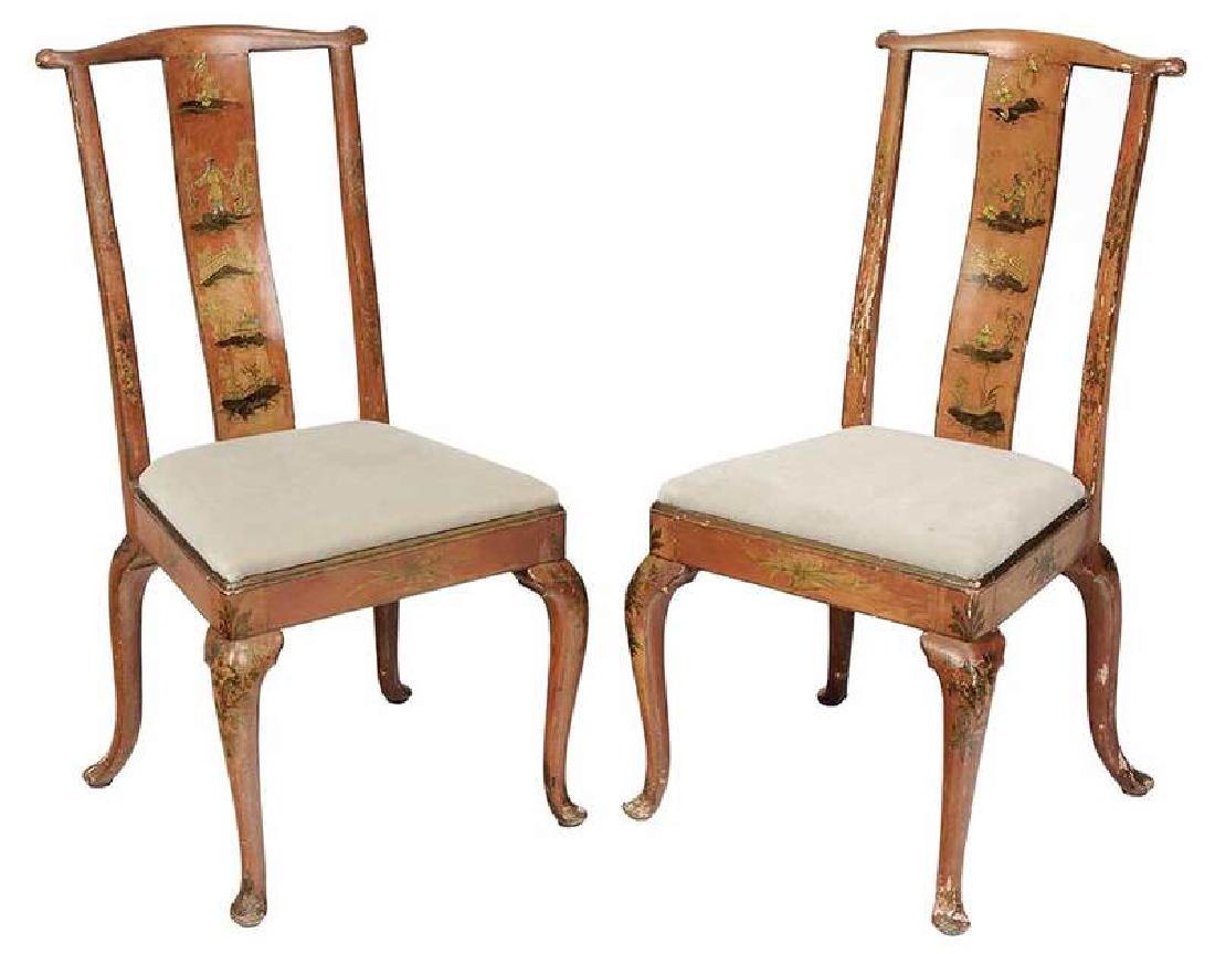 Pair Queen Anne Style Chinoiserie Side Chairs (1 of 6)