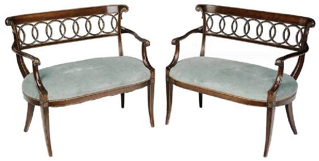 Pair Regency Style Parcel Gilt Mahogany Settees (1 of 7)