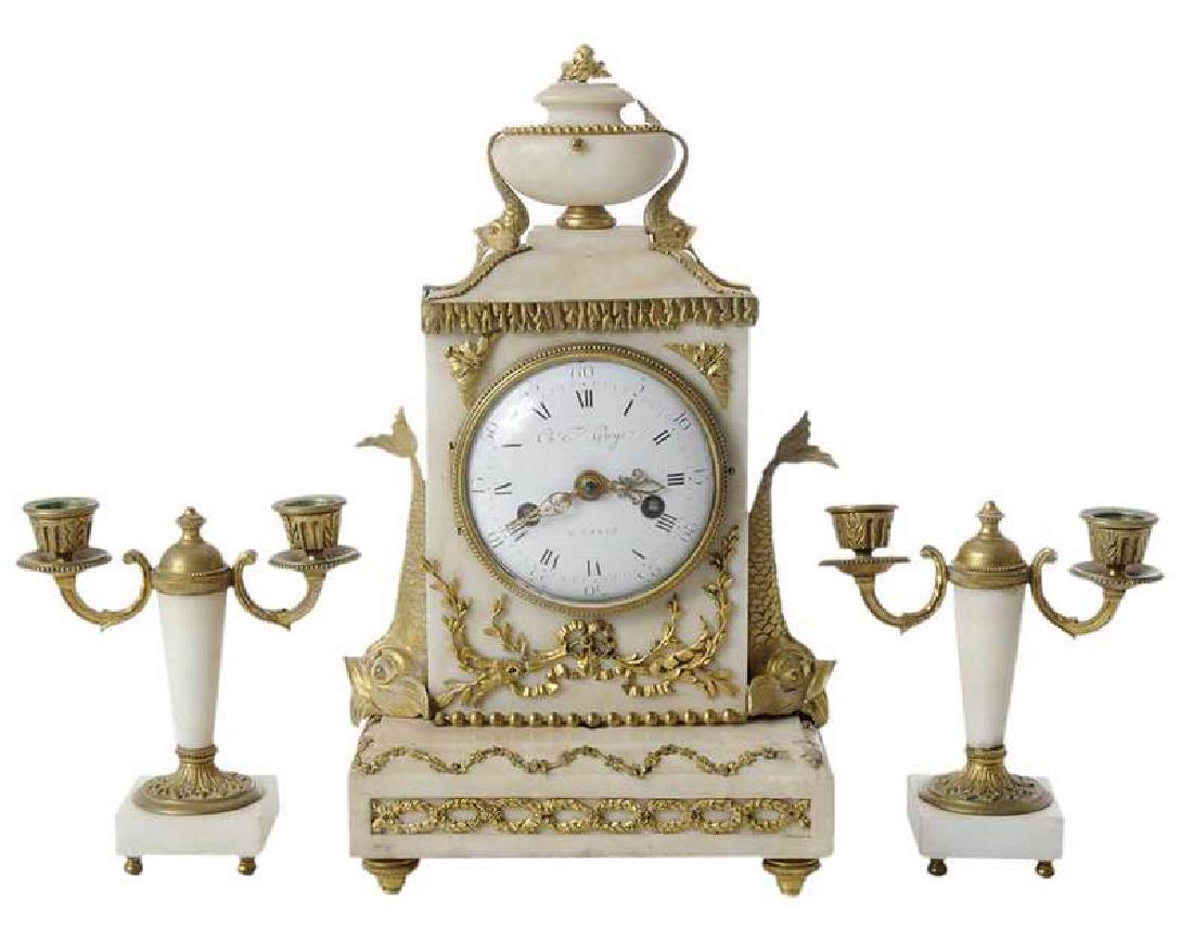 Louis XVI Style Marble Clock with Garniture (1 of 4)