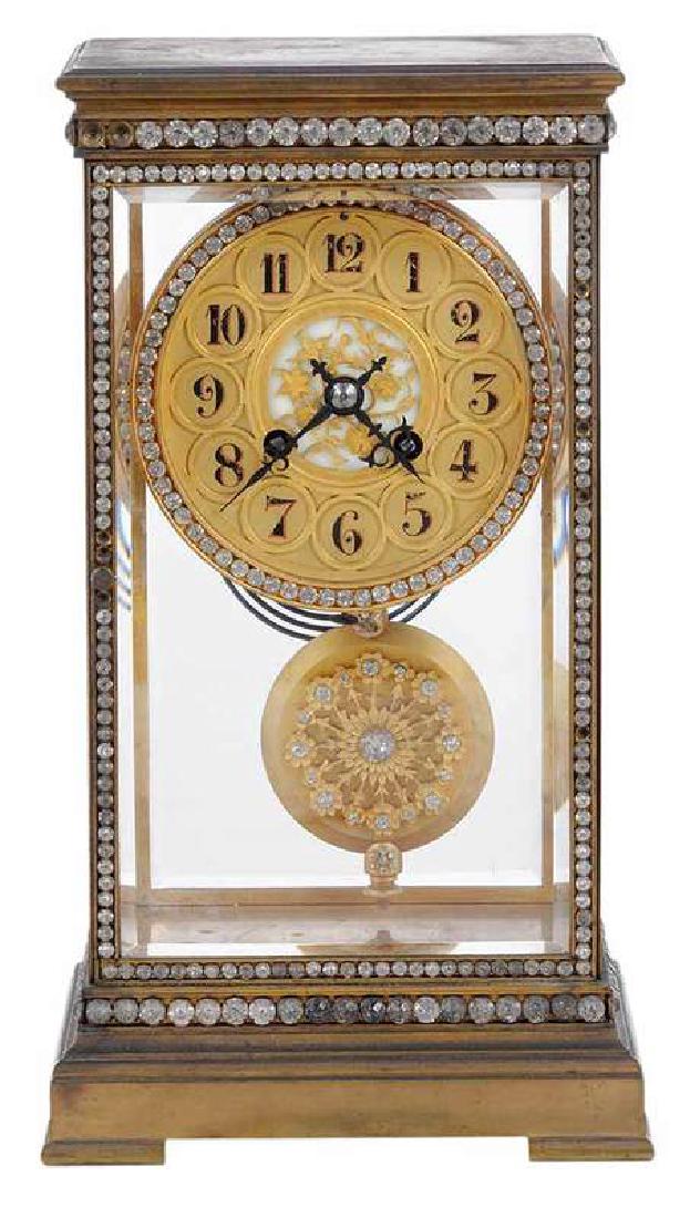 French Jeweled Brass Mantel Clock (1 of 6)