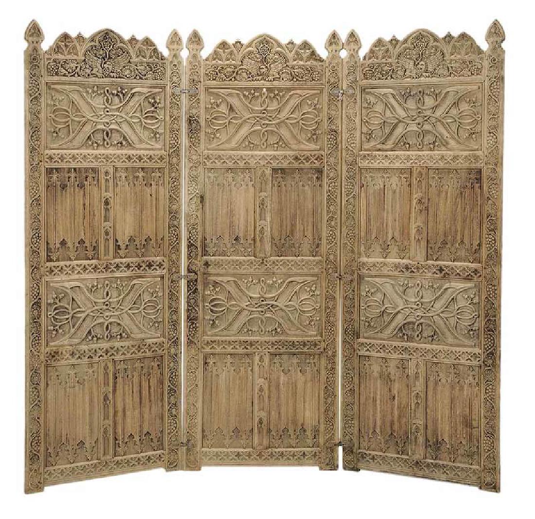 Gothic Style Carved Oak Three Panel Room Screen  (1 of 4)