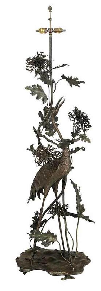 Stork Form Patinated Bronze Floor Lamp (1 of 5)