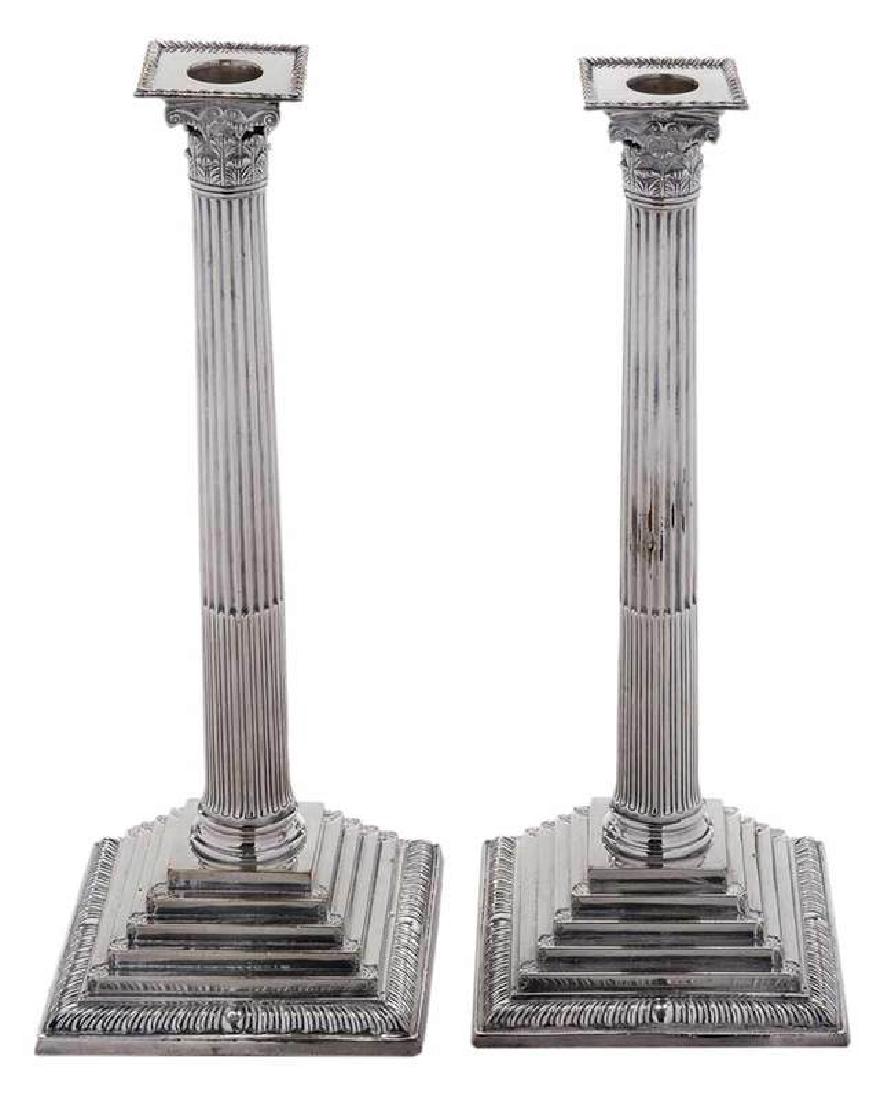 Pair Silver-Plate Corinthian Candlesticks (1 of 1)