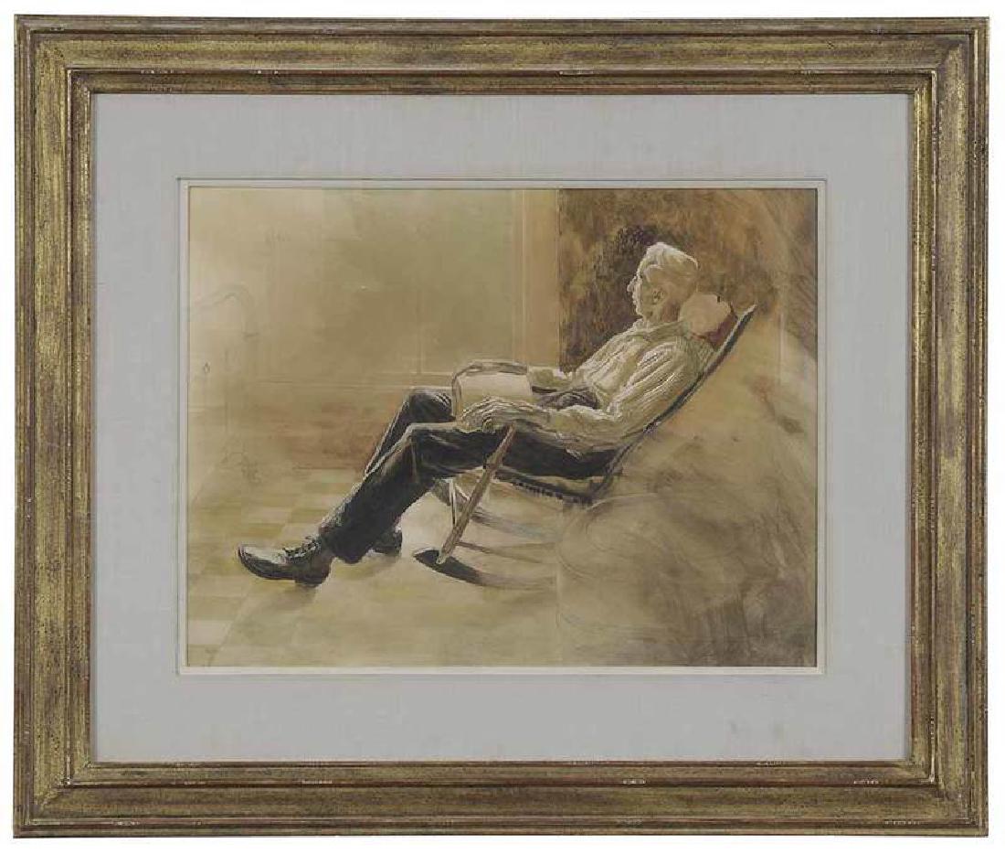 John Wesley Chumley: (Virginia/Tennessee, 1928-1984) Reading, 1966, signed lower "Chumley", watercolor over pencil on paper, 15 x 18 in.; gilt wood frame, 24-1/4 x 28-5/8 in.